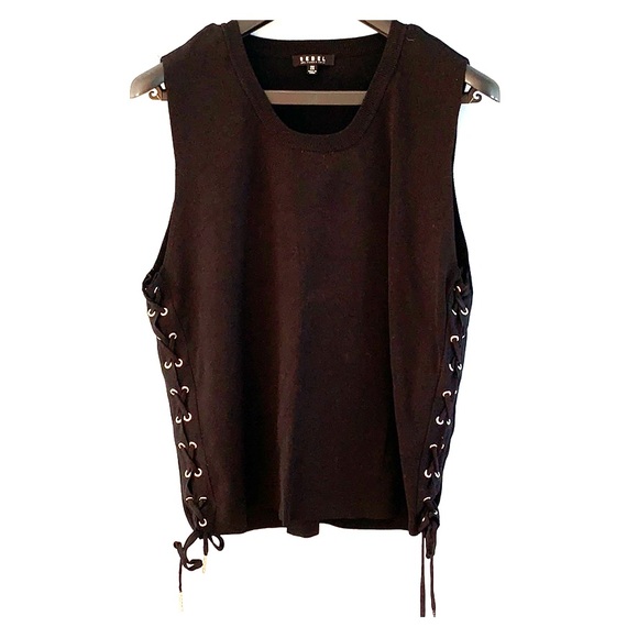 Rebel Wilson x Angels Side Lace Up Knit Top Black - Picture 2 of 6